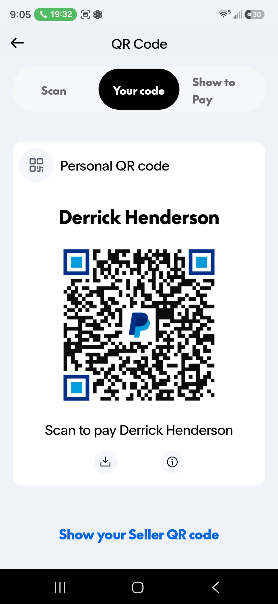 PayPal payment QR code for Derrick Henderson