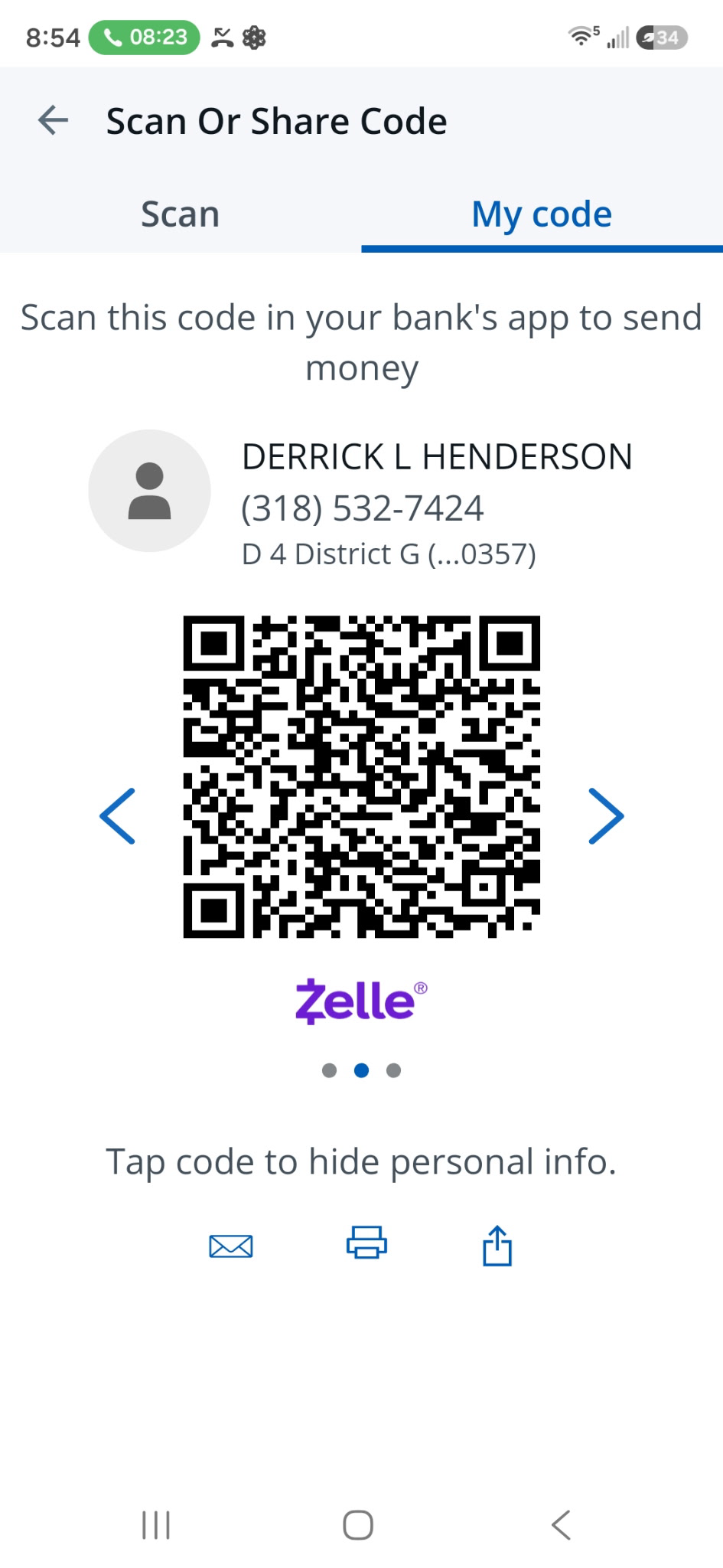 Zelle payment QR code for Derrick Henderson